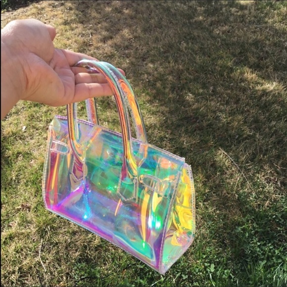 Multicolor Iridescent rainbow transparent satchel - Picture 3 of 5